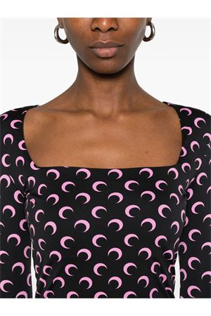 Top in tessuto elasticizzato nero e rosa MARINE SERRE | WTS017ACJER0001BK90